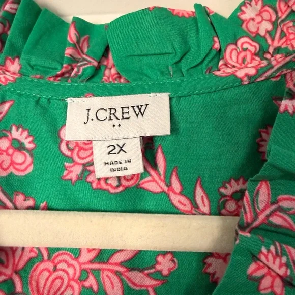 J. Crew Vibrant Green and Pink Floral Blouse - 2X - Picture 3 of 4
